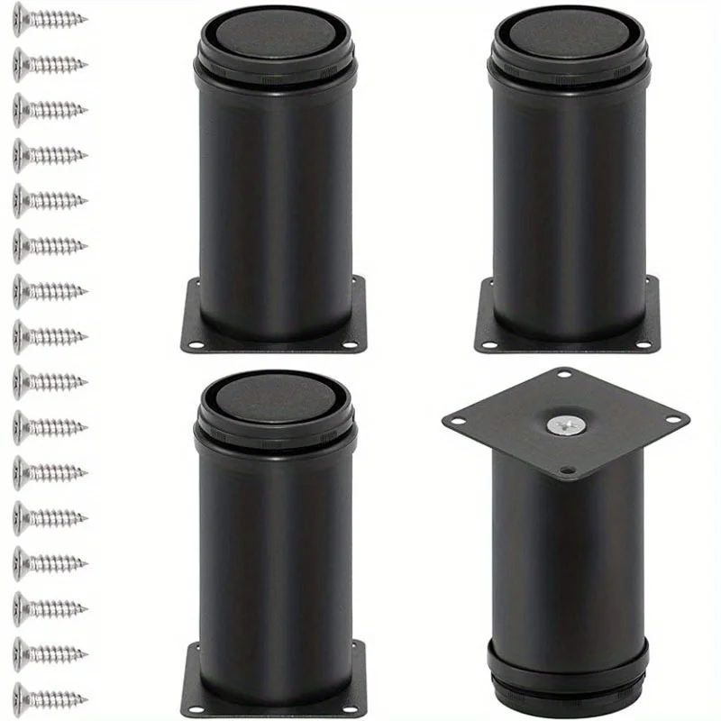 4pcs of 4-inch stainless steel furniture legs/storage cabinets with adjustable circular kitchen feet suitable for DIY +16 screws