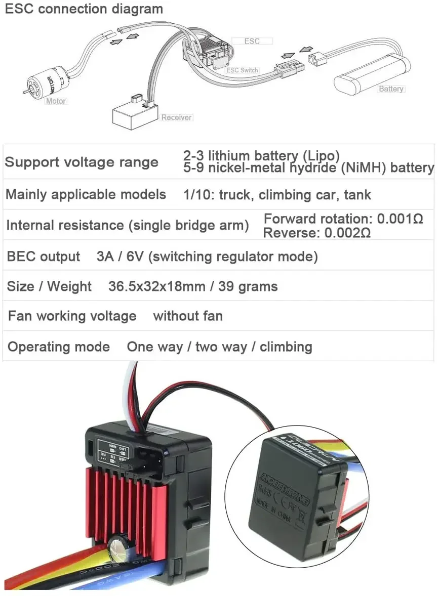 HobbyWing QuicRun 1060 60A 80A Car ESC 1/10 Waterproof Brushed Electronic Speed Controller RC Car Waterproof ESC 1060