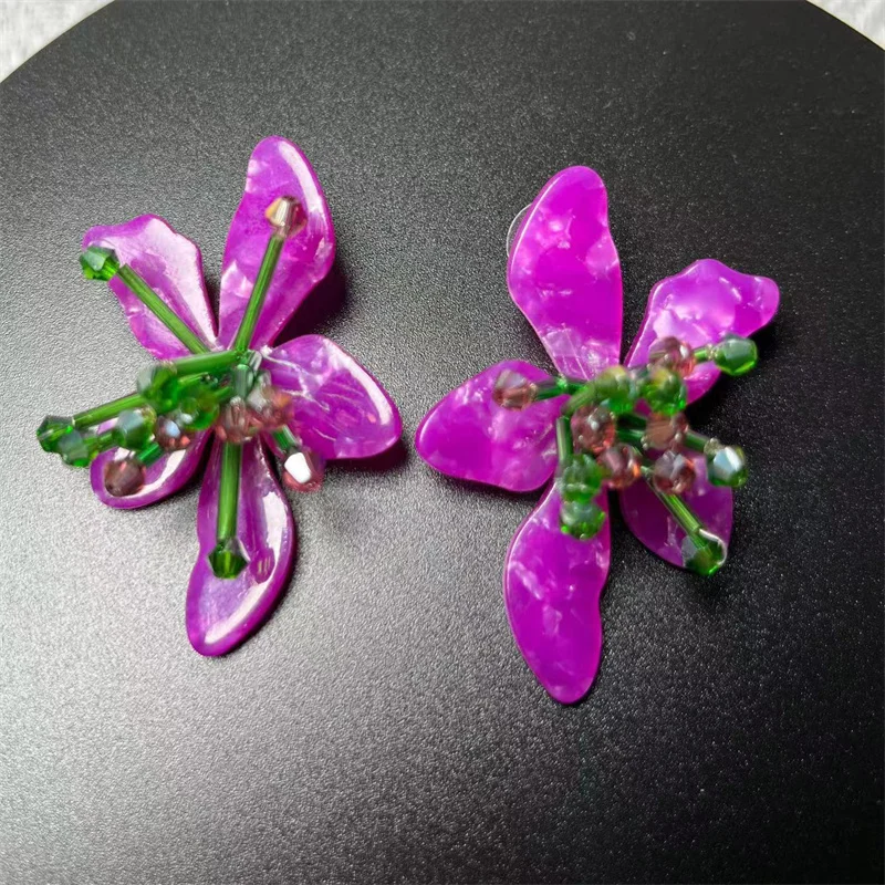 Temperament Hand Woven Beaded Acrylic Flower Earrings Modern Women's Earrings 2023 For Woman Party Accessories Pendientes