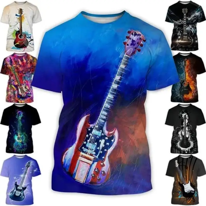 

Electric Gitar Rock Roll T Shirts for Men 3D Printed Hip Hop Tops Vintage Streetwear Womens Clothing Harajuku Fashion Tee Shirt