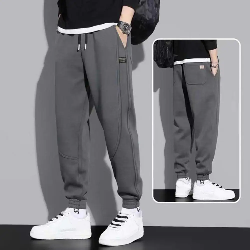 

Mid-rise Elastic Waistband Sport Pants Drawstring Pockets Shrinkable Cuffs Men Solid Color Casual Sweatpants Streetwear Summer