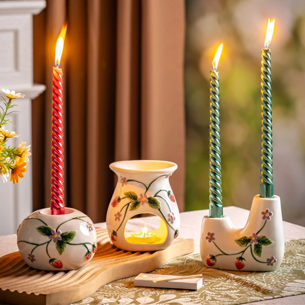 Underglaze Ceramic Candle Holder Candle Aromatherapy Candle Holder Bedroom Household Supplies Strawberry Printed Ornaments