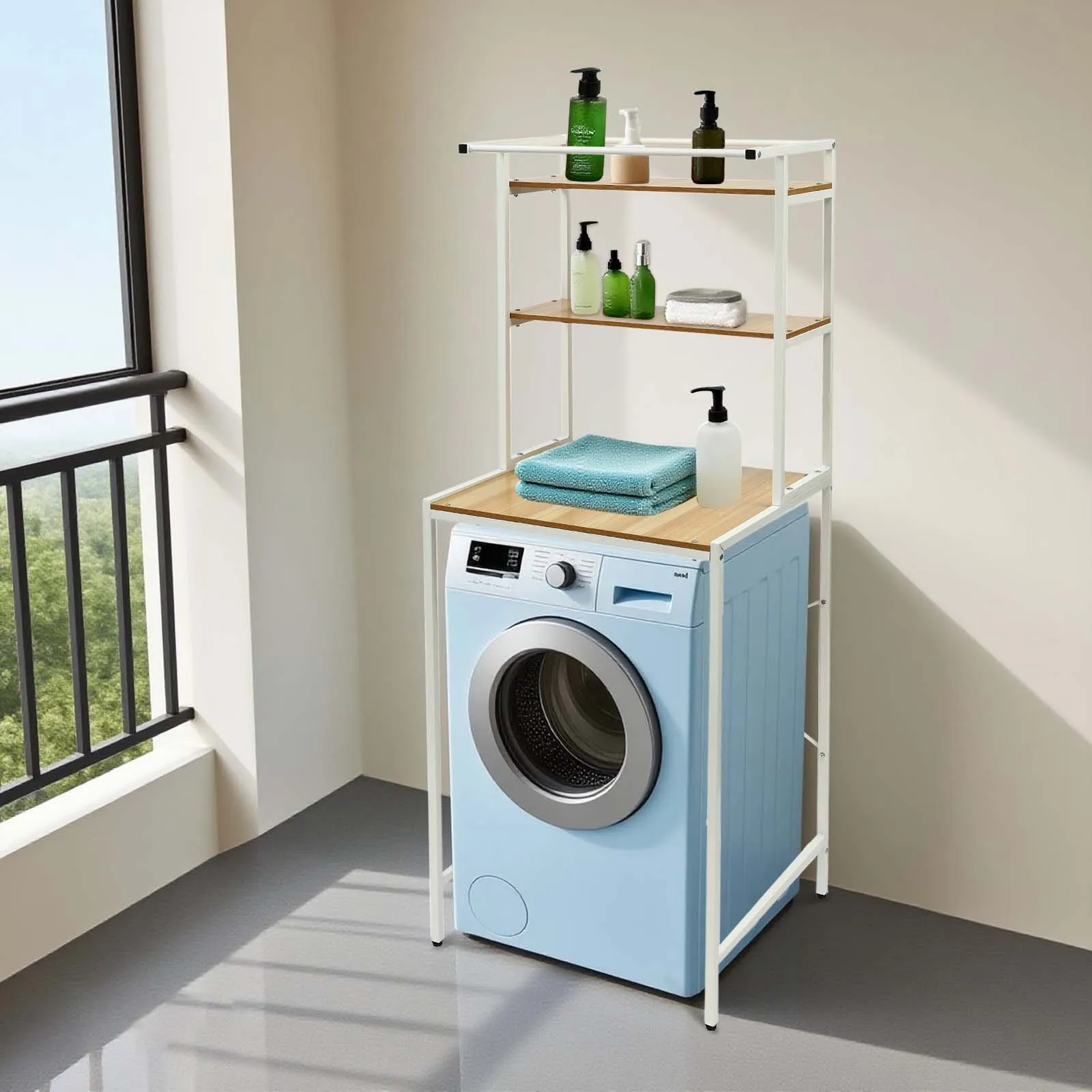 

Ample Storage Space Rack 3-Tier Design+Bottom Compartment+Top Crossbar Open Smooth Surface Easy Towel Cleaning