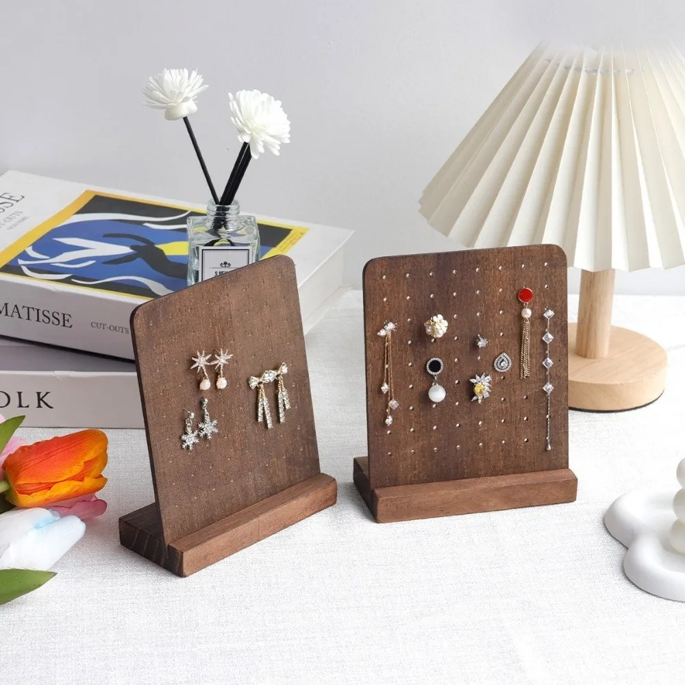 

Creative 72 Holes Earring Holder Jewelry Display Desktop Wood Earring Stands with Base Earring Hanger Board