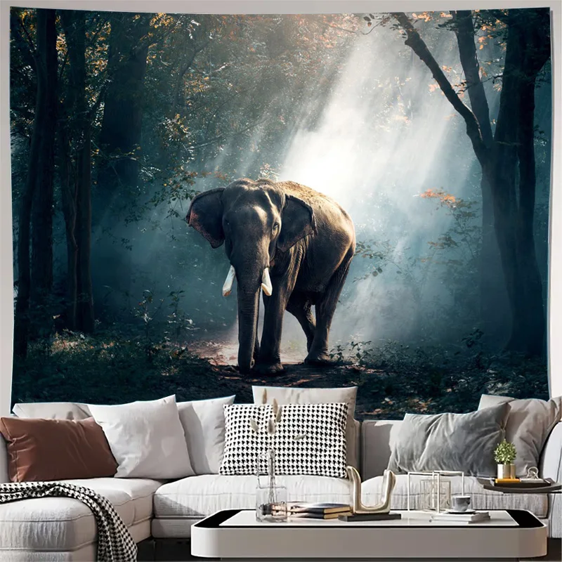 Majestic Elephant in Misty Forest Wall Tapestry Jungle Wildlife Photo Art Realistic Safari Decor Home Accent Canvas Print