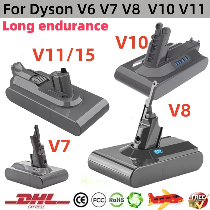 مكنسة كهربائية بطارية قابلة للشحن لدايسون V6 V7 V8 V10 V11 V15 Series SV07 DC62 DC58 DC31 مطلق رقيق