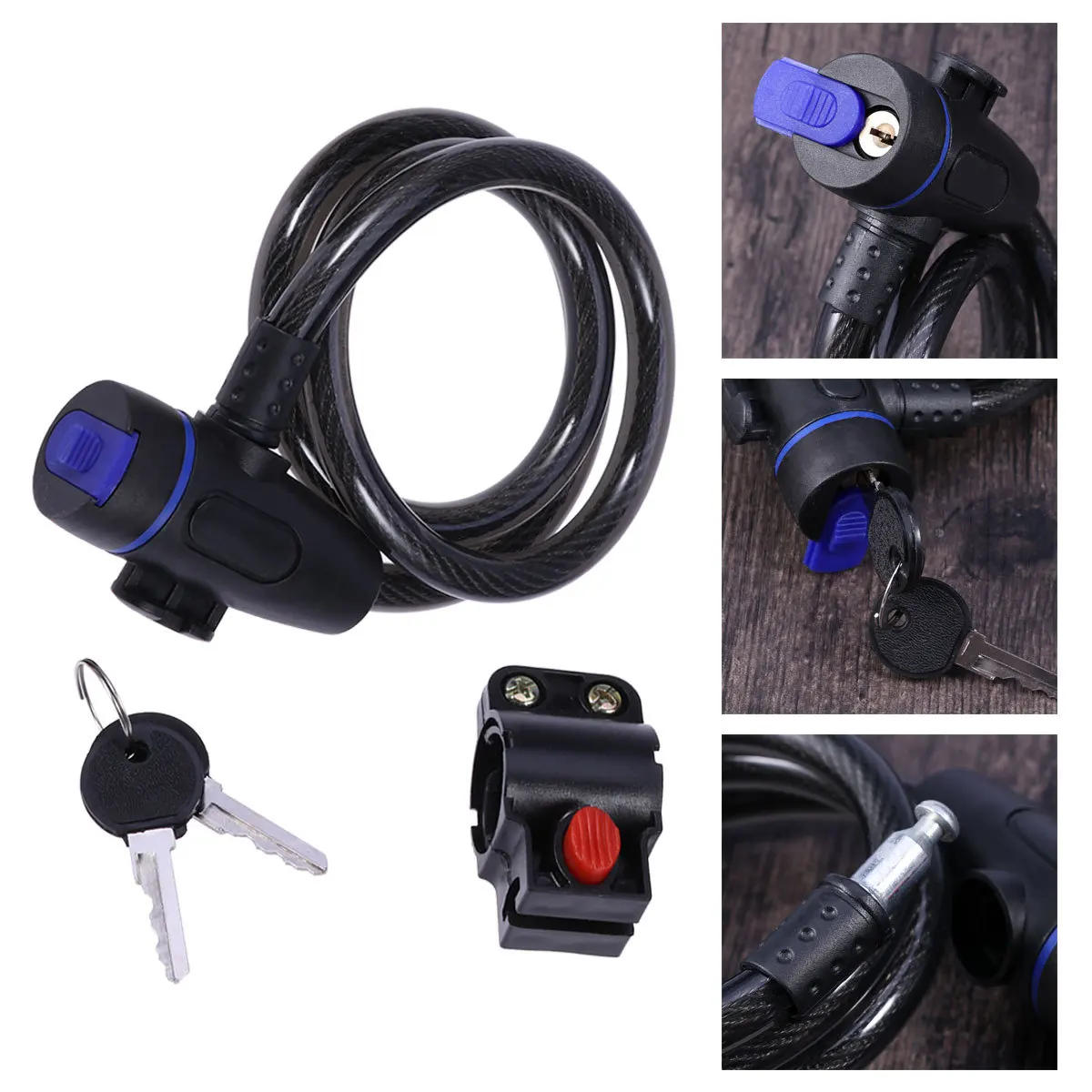 Bicycle Lock Black Braided Steel Cable Anti-Theft For Mountain Bike Seat Tube Fork Frame Bike Padlock Outdoor Indoor Use