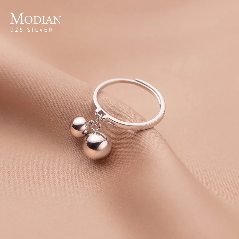 MODIAN 925 Sterling Silver Smooth Metal Ball Charm Open Size Ring For Women Sparkling Fashion Party Ring Fine Jewelry Gifts