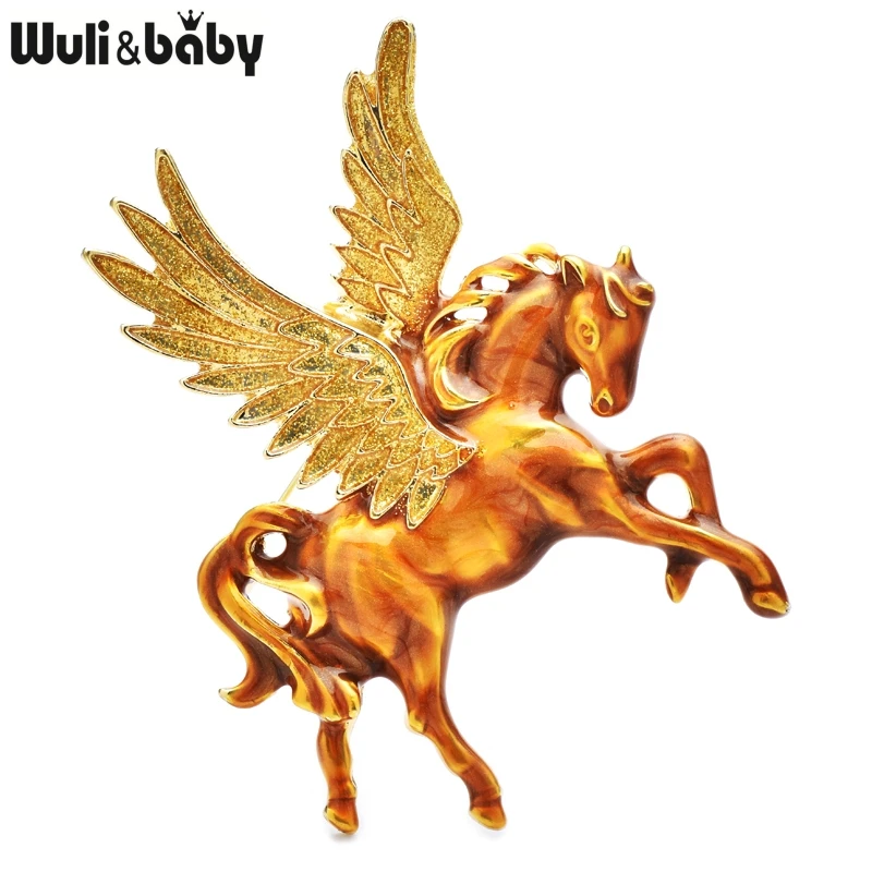 Wuli&baby Beautiful Flying Horse Brooches For Women Men Enamel With Big Wings Elf Animal Party Office Brooch Pins Gifts