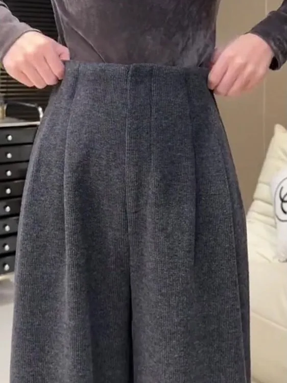 ay Fce gefütterte Freizeithose mit hoher Taille und geradem Bein für Damen, Winter 2022, neue Sle-Schlankheitshose mit lockerem, drapiertem, weitem Bein