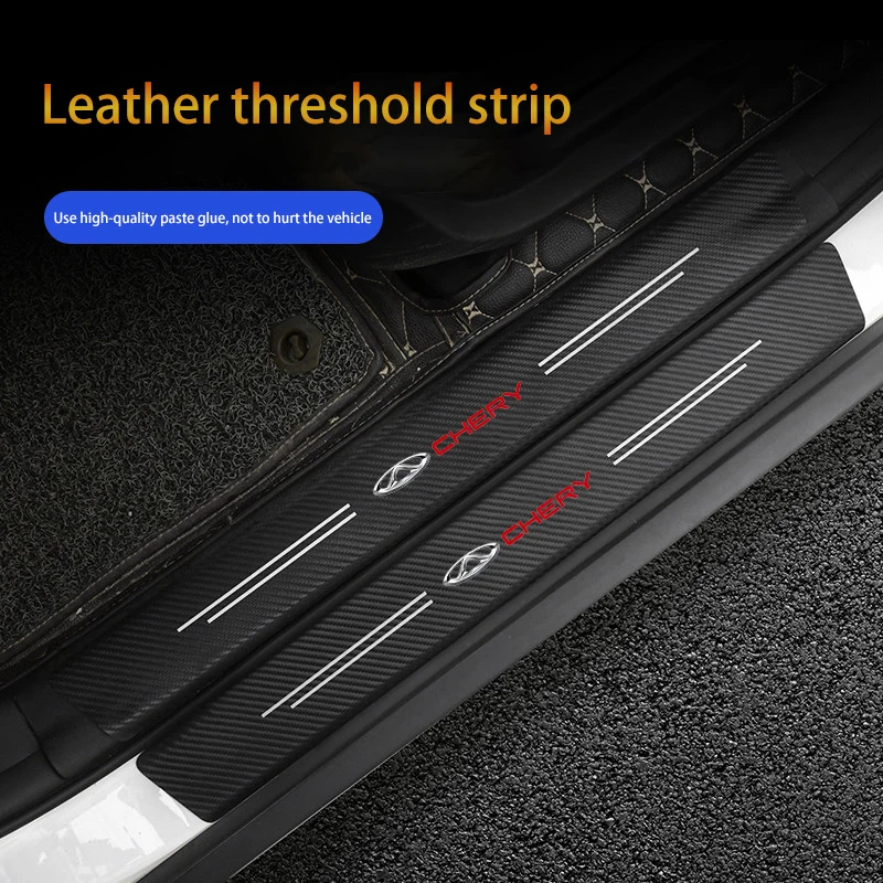 4pcs Car Door Sill Protector Stickers For Chery Tiggo 2 3 4 5 7 Pro Arrizo EQ7 Leather Carbon Fiber Decor Decal Threshold Tuning