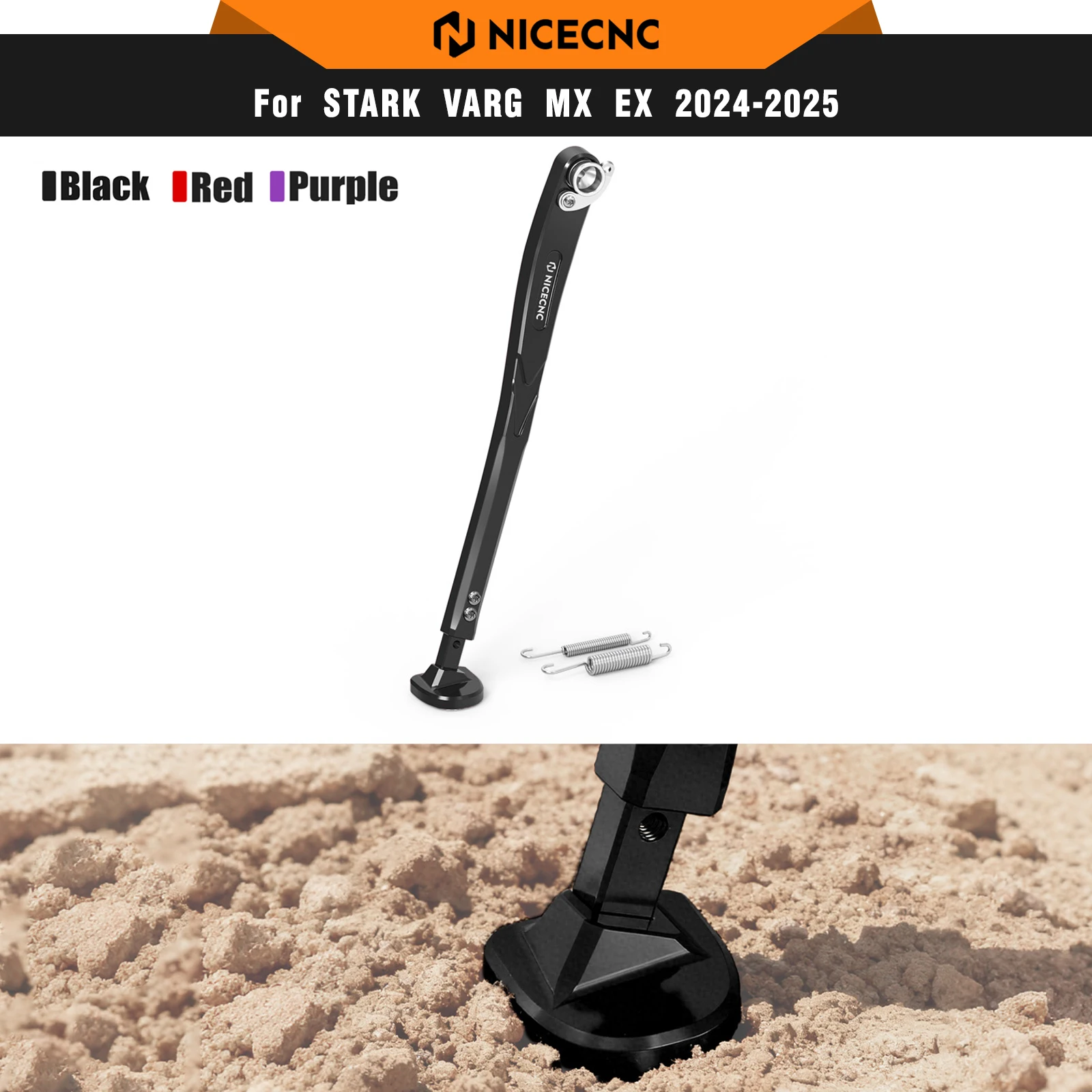 

NICECNC For Stark Varg MX Stark Varg EX 2024 2025 Electric Dirt Bike Adjustable Kickstand Side Stand & Spring Aluminum