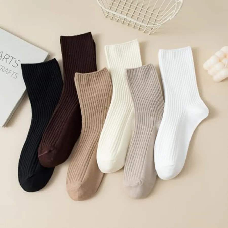 جوارب قطنية للنساء مقاس 79 مثالية للتمرين الخريفي والملابس غير الرسمية والراحة اليومية مع تصميم لطيف 6 عبوات من الجوارب الطويلة