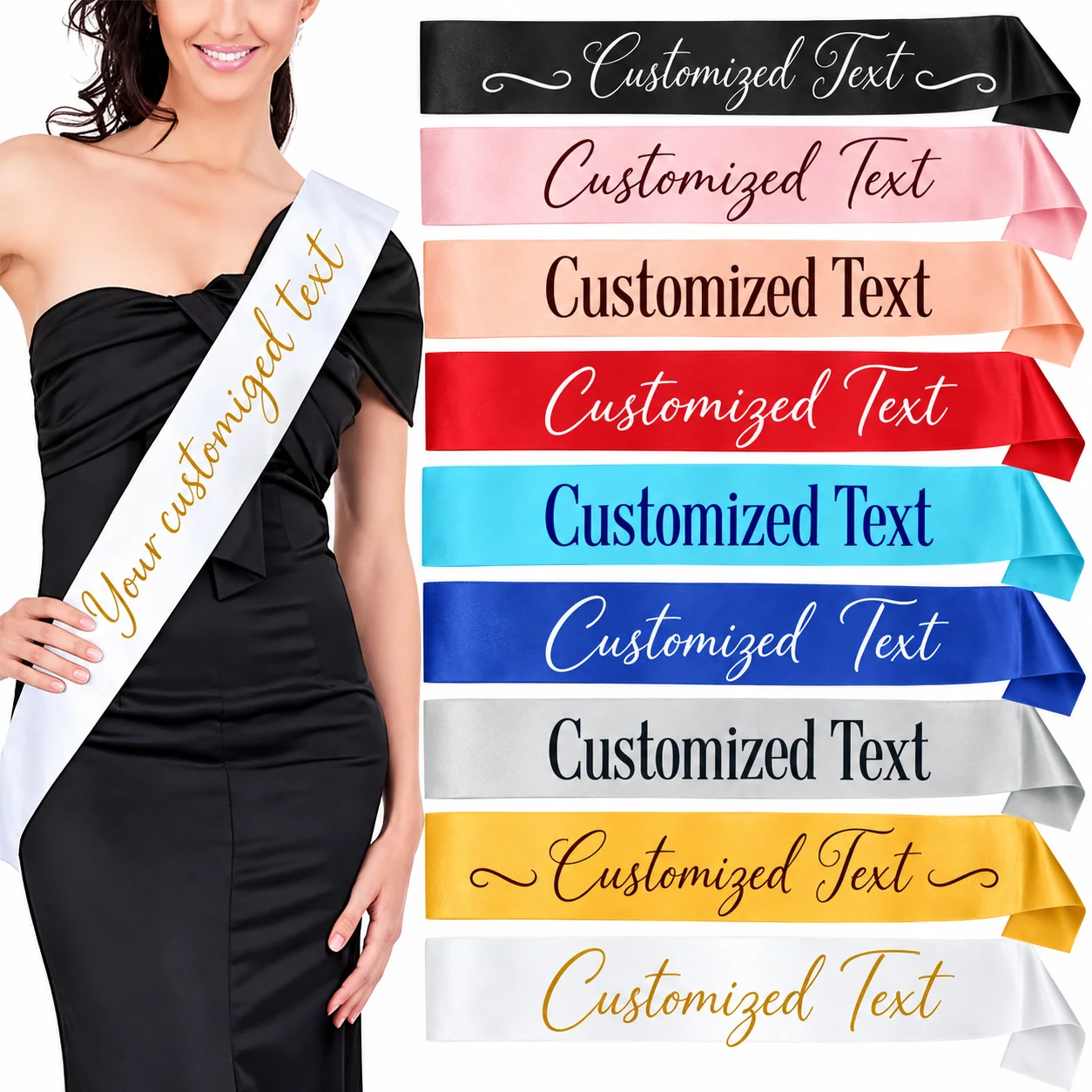 1PC Personalized Satin Sash Custom Name Text Bridal Bachelorette Birthday Pageant Sash for Wedding Party Decorations Multicolore