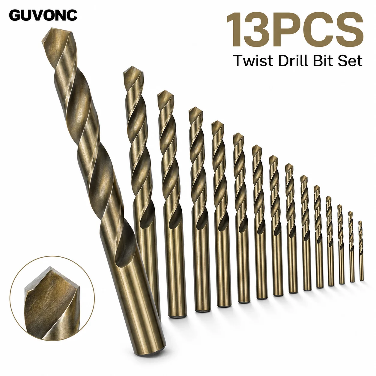 13Pcs HSS‑Co Cobalt Twist Drill Bit Set Straight Shank Wear‑Resistant Bits for Stainless Steel Iron Metal Drilling Work