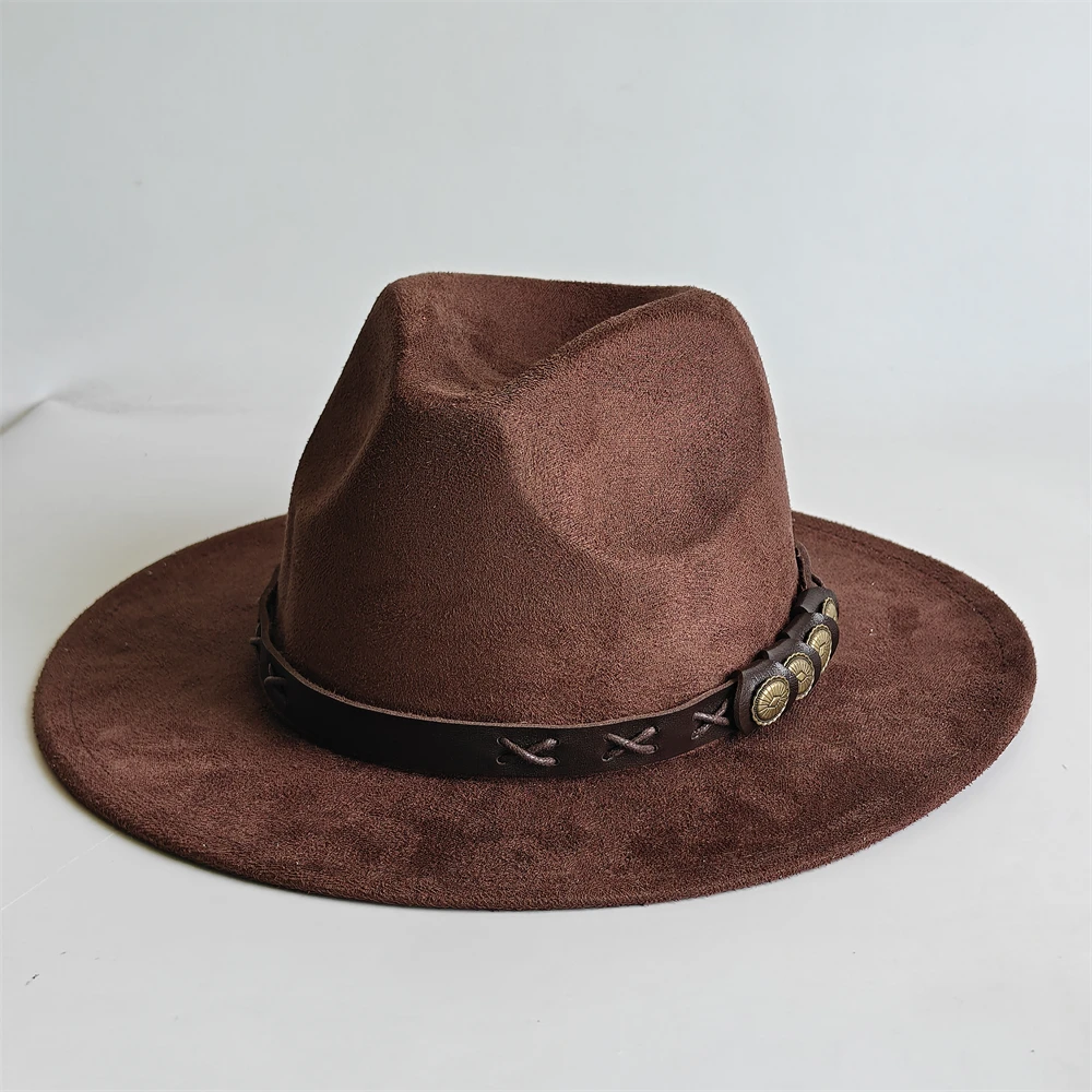 Retro suede 7.5cm fedora hat for men Fedoras with belt band panama hat women cap unisex church hat Fascinator Felt Panama Cap