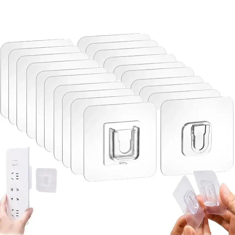 10-100Pairs Double-Sided Adhesive Hooks Waterproof Suction Cup For Bathroom Kitchen Organization Router Socket Fixed Buckles