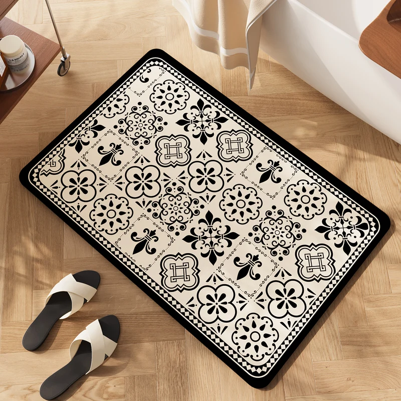 

Bathroom Absorbent Carpet Diatom Mud Floor Mat Home Decoration Rug Toilet Door Non-slip Foot Mats Geometric Pattern Can Be Cut