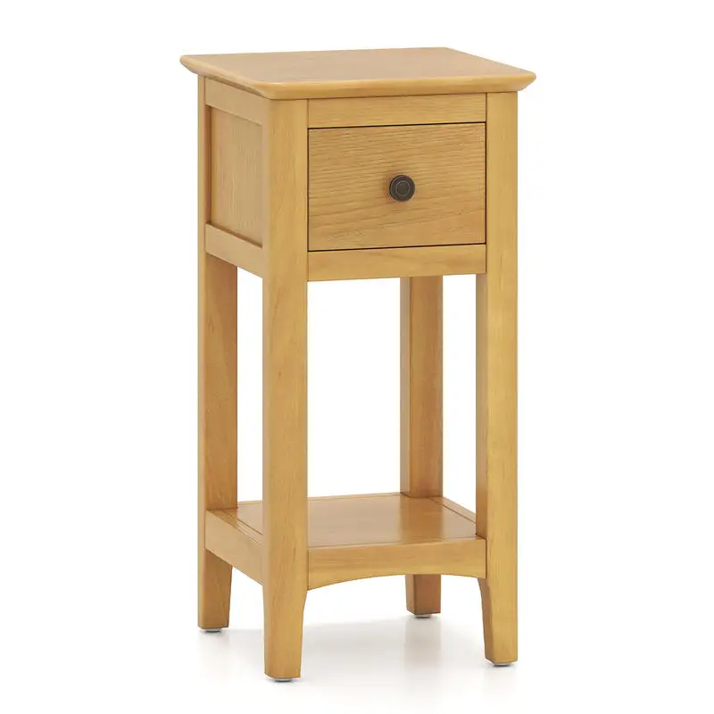 

3-Tier Nightstand with Drawer and Open Storage Shelf-Natural