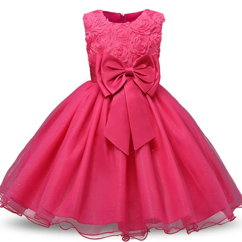 Summer Girl's Dress Rose Fluffy Skirt Children's Evening Performance Girls Clothing A-LINE Simple Princess Wedding Party Dresses