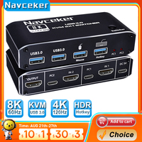 Navceker 8K KVM Switch HDMI-compatible 4K 120Hz 2 Port HD KVM Switcher Box USB for Shared Monitor Keyboard And Mouse Printer PC