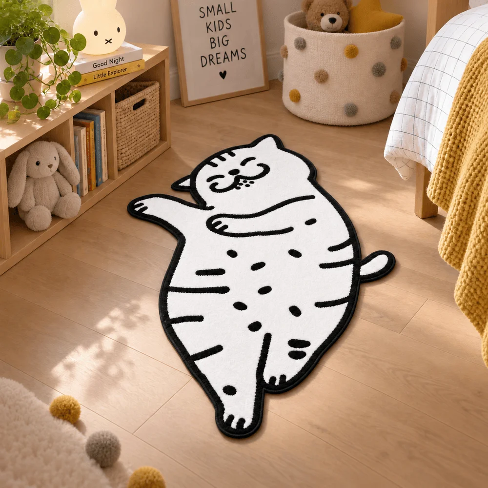 Funny Dancing Cat Shaped Area Rug Soft Flannel Non Slip Floor Mat For Kids Bedroom Nursery Playroom Living Room Home Decor Gift