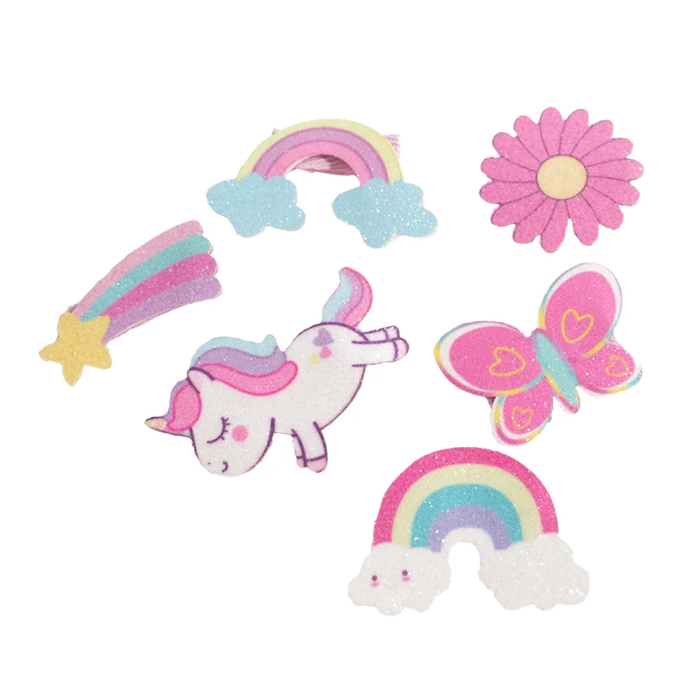 

6Pcs Glitter Hair Clips Unicorn Cartoon Side Clips Hairpins Hair Accessory for Hairpins Headdress