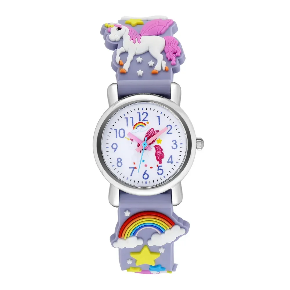 Casual Cute Kids Watch Kawaii Cartoon 3D Unicorn Pink Silicone Girl Arabic Digital Quartz Wristwatches Children