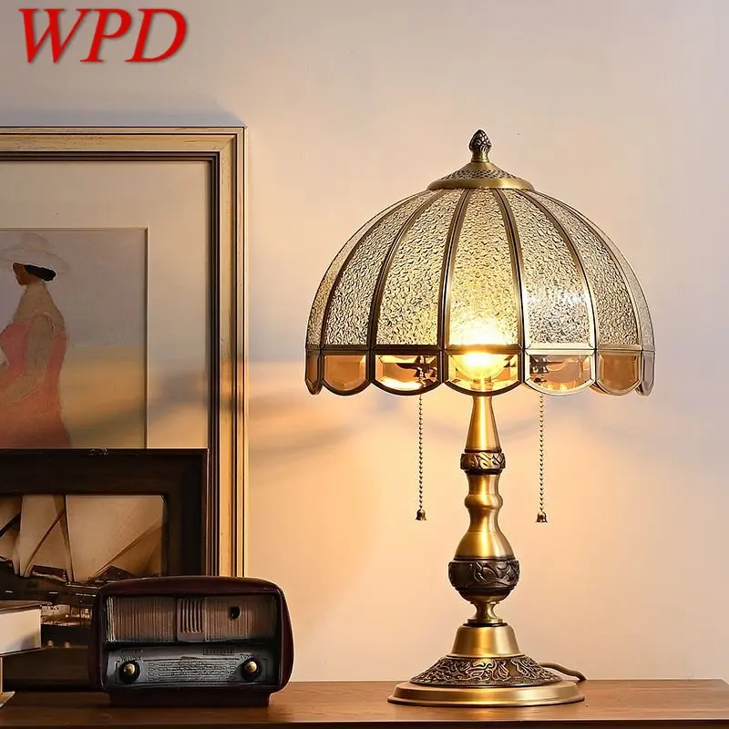 

WPD Modern Brass Table Lamp LED Retro Creative European Glass Desk Light for Home Living Room Bedroom Bedside Decor