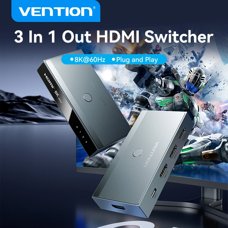 Vention HDMI 2.1 Splitter Switch 8K 60Hz 4K120Hz 3 in 1 out for TV Xiaomi Xbox PS5 Set Top HDMI-compatible Monitor HDMI Switcher