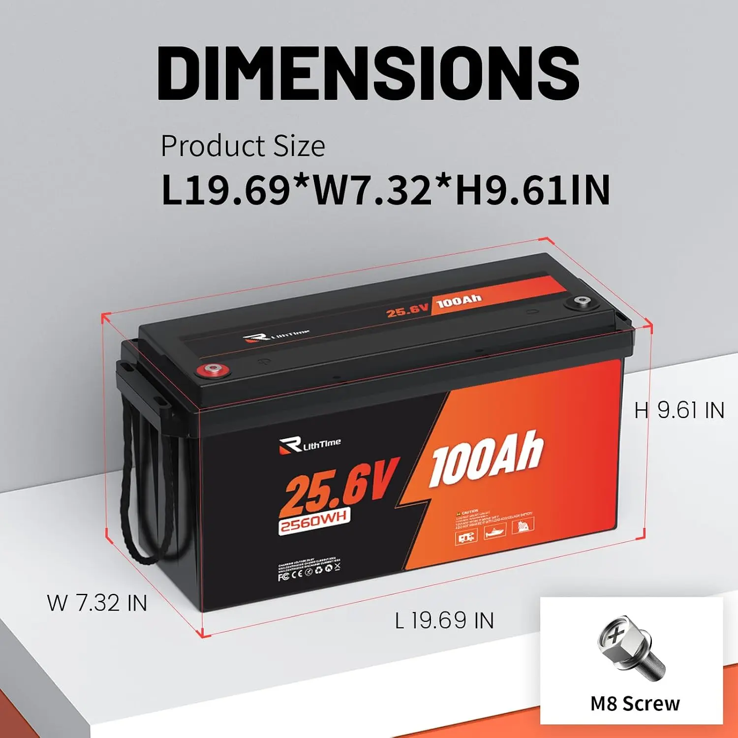 24V 100Ah 2.56kWh Deep Cycle LiFePO4 Battery with Longer Runtime, Built-in 100A BMS, 4000 to 15000 Cycles, 2.56kW Max Custom