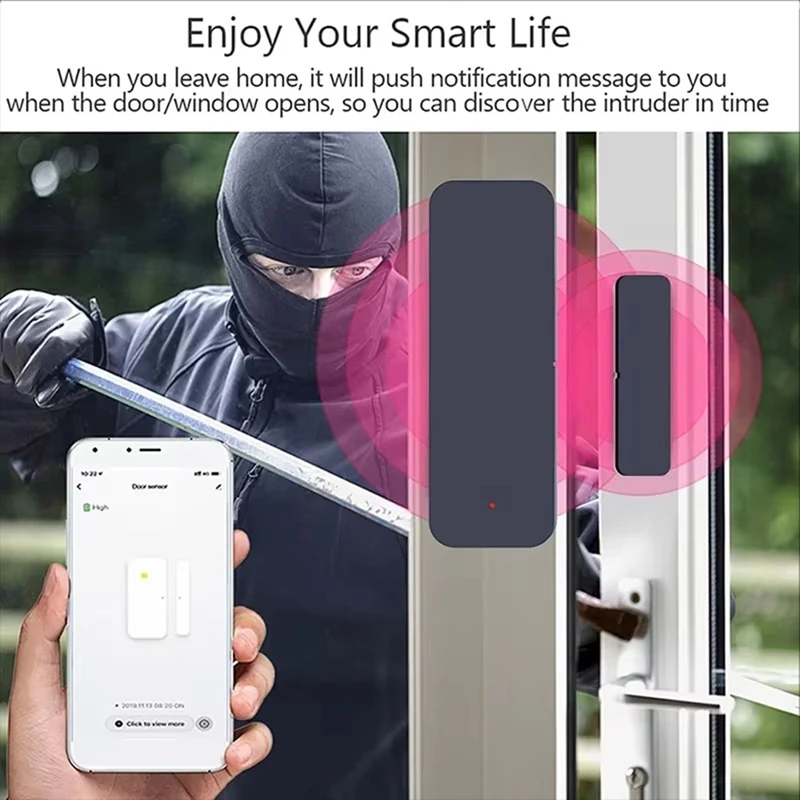 FULL-Tuya Wifi Door Sensor Window Entry Sensor Security Burglar Magnetic Sensor Alarm Smart Life For APP Remote Control