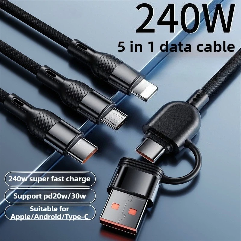 240W 3 em 2 cabo de carregamento rápido suporte PD 20W PD 30W cabo trançado de nylon para iPhone Huawei Samsung
