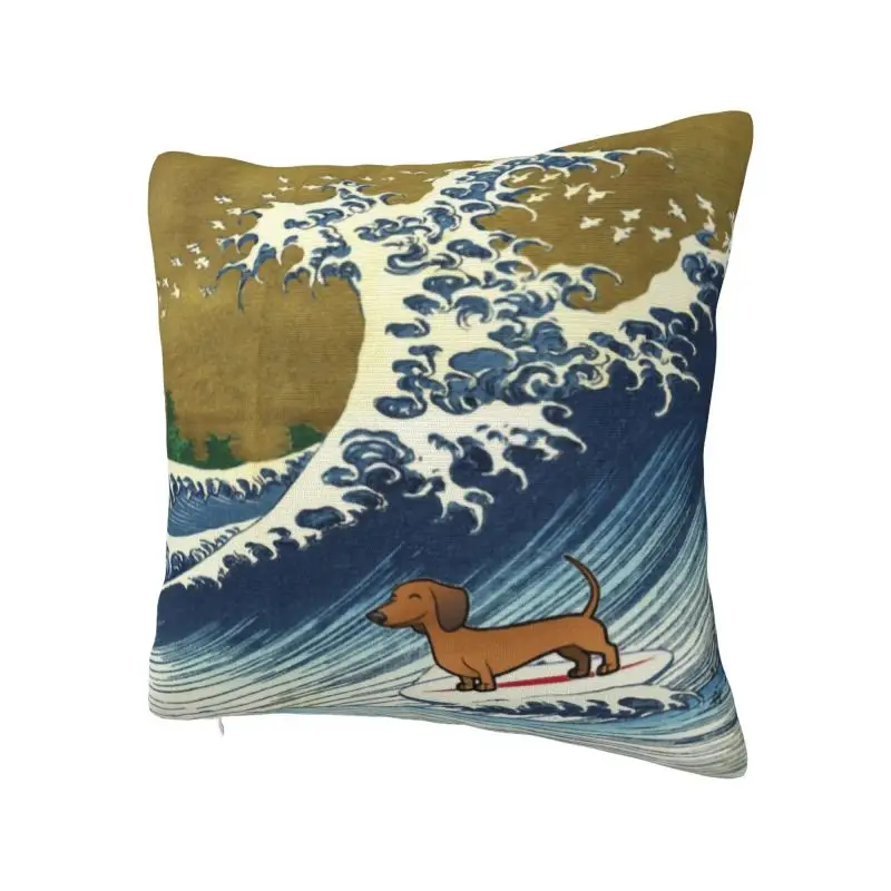 Cute Dachshund Weiner Dog Surfing Cushion Cover 45x45cm Soft Puppy Wave Throw Pillow for Sofa Square Pillowcase Home Decorative