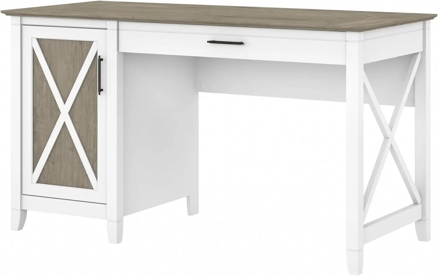 Key West Computer Desk with Storage | Farmhouse PC Table for Home Office in Pure White and Shiplap Gray | 54W x 24D