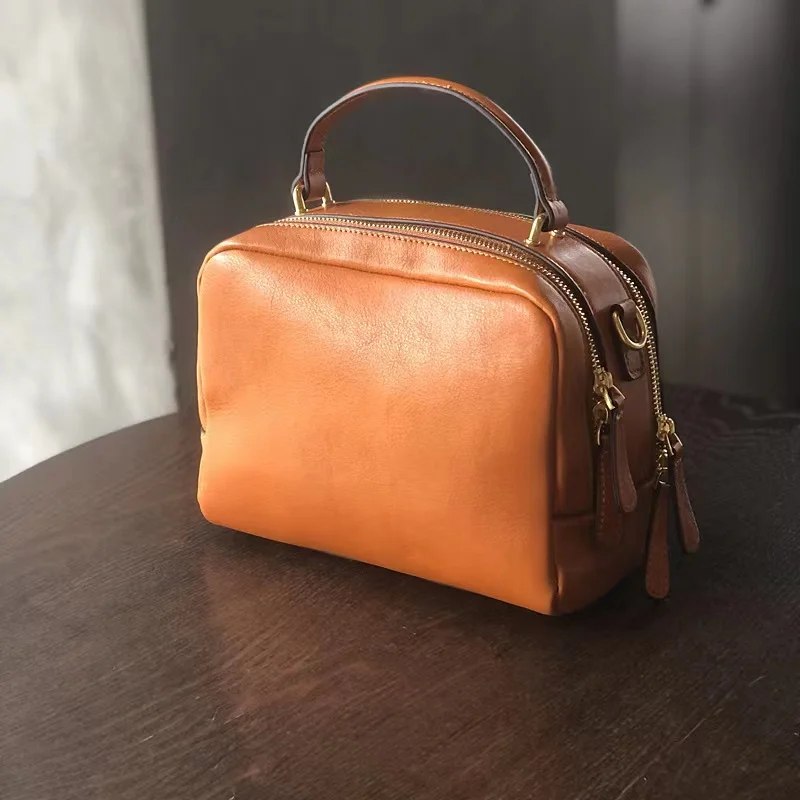 Shoulder Bag Vegetable Tanned Leather Women's Messenger Bag Retro Versatile Fashion Casual Bag Leather Cosmetic Bag