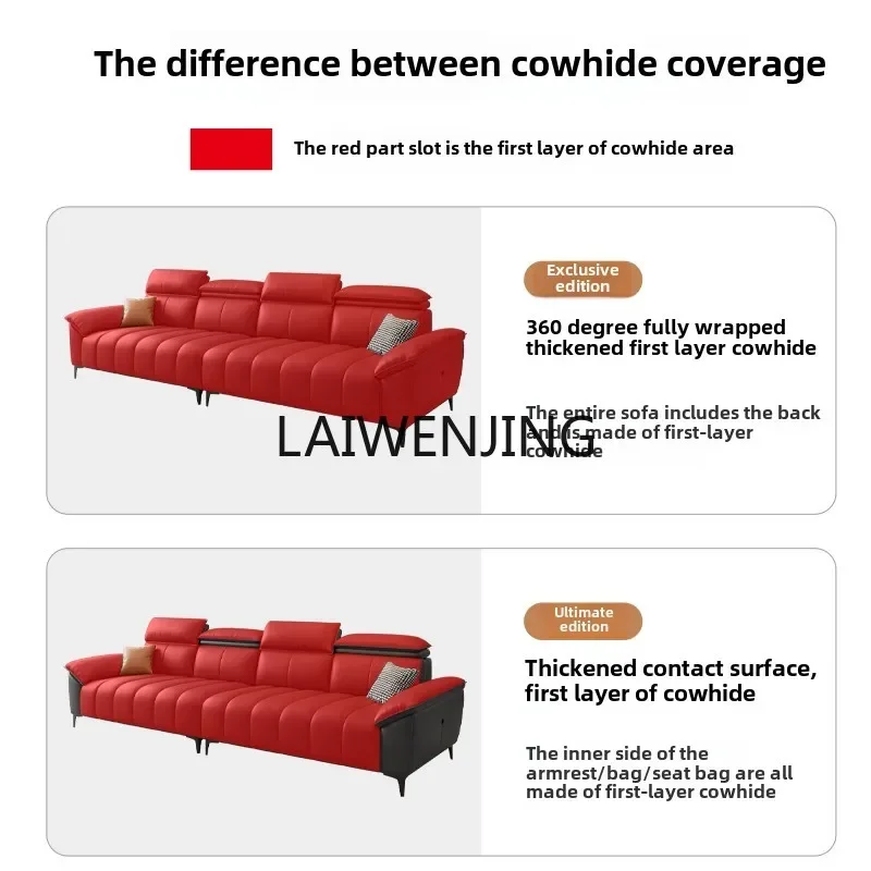 MJY headrest adjustable first layer cowhide sofa high foot straight row leather sofa