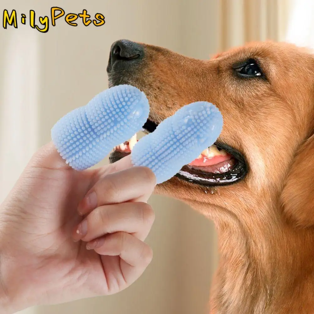 2pcs/set Soft Dog Finger Toothbrush Professional Bite Resistant Pet Bad Breath Brush TPR Pet Finger Cots Brush For Cats Dogs