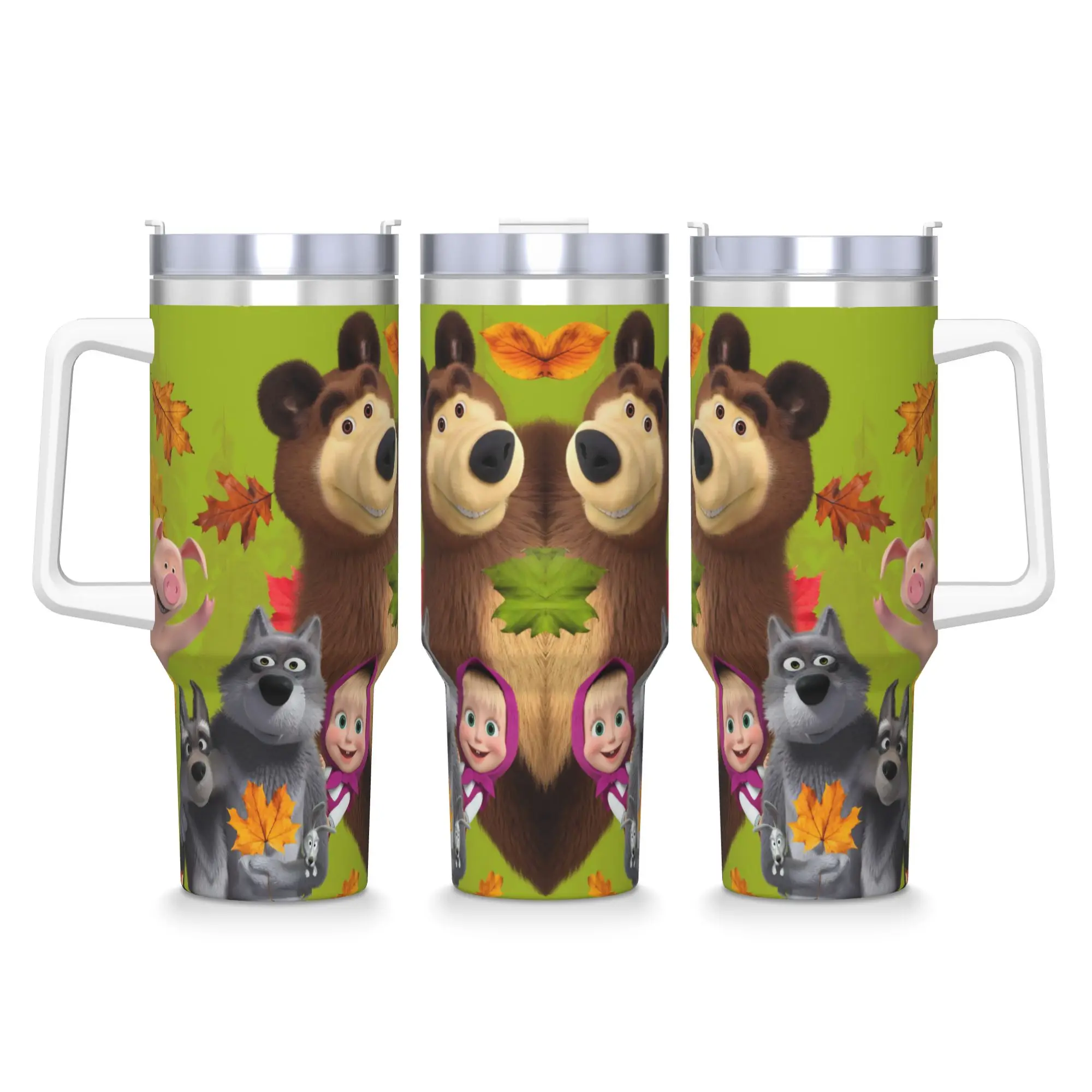 

M-Masha and The Bears Stainless Steel Tumbler Camping Thermal Cups With Straws and Lid Capacity Mugs Cup Drinks Water Bottle
