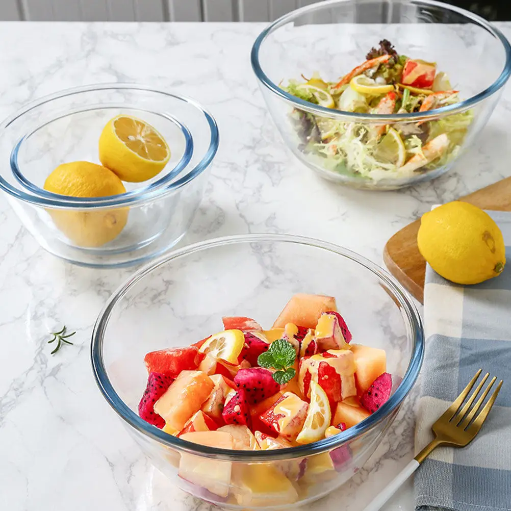 

Glass Salad Bowl Household Mashed Potatoes Container Space Saving Stackable Desktop Glass Food Holder Kitchen Salad Bowl