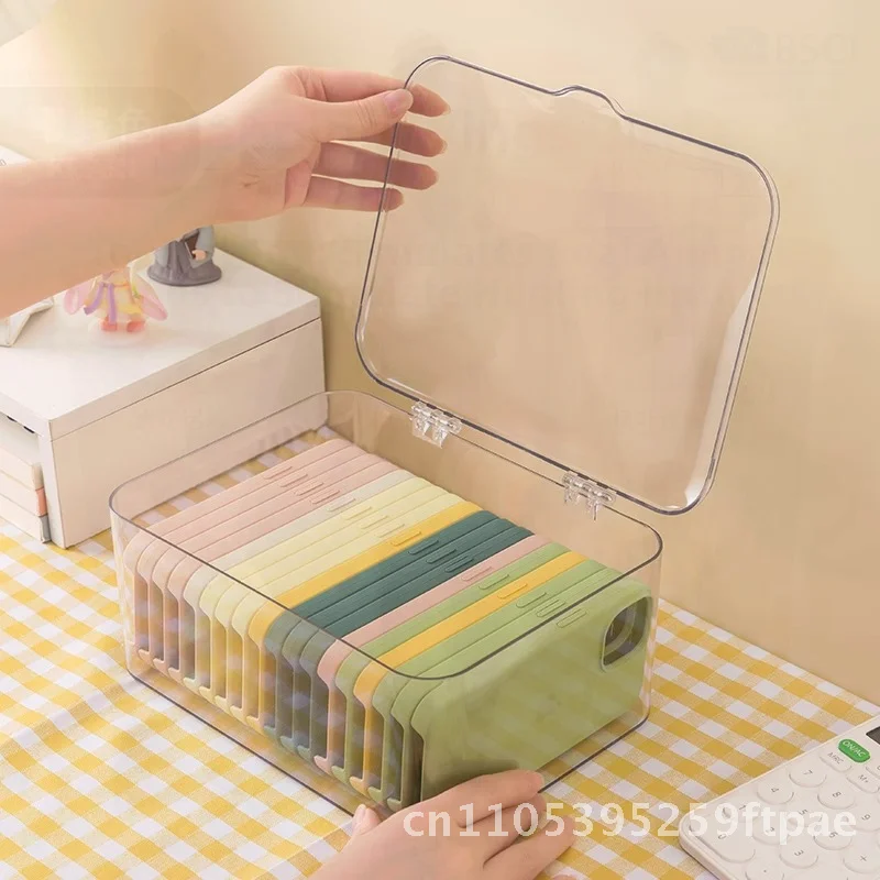 

Transparent Plastic Mobile Phone Case Storage Box with Lid Dust-Proof Desktop Drawer Organizer for Dormitory Minimalist Style