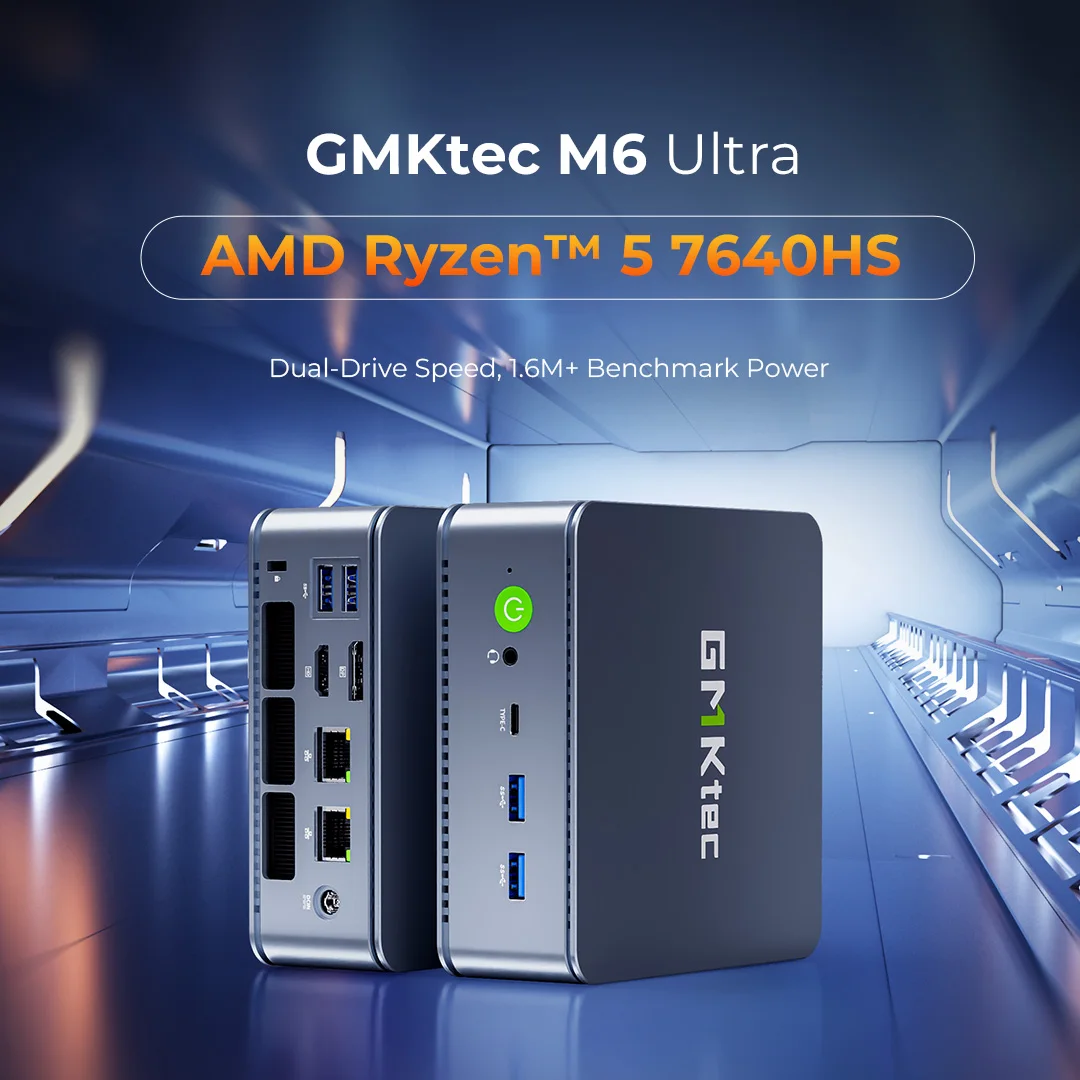 GMKtec M6Ultra AMD Ryzen 5 7640HS PCle 3.0 윈도우 11Pro 듀얼 2.5G 듀얼 LAN WiFi 6E BT 5.2 데스크탑 컴퓨터 USB 4.0 미니 PC