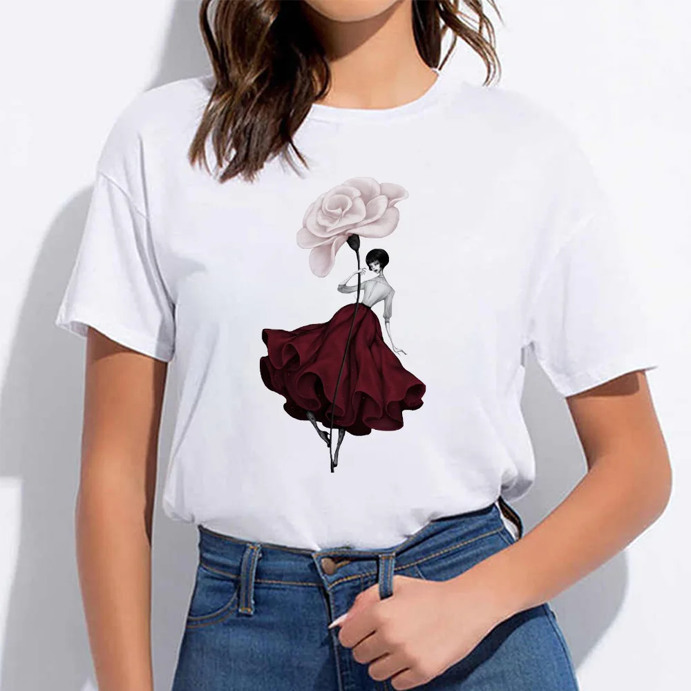 

Rose Floral TShirt Summer New Red Rose Girl Short Sleeve Conventional Round Neck T-shirt Aesthetic Clothes Graphic T Shirts