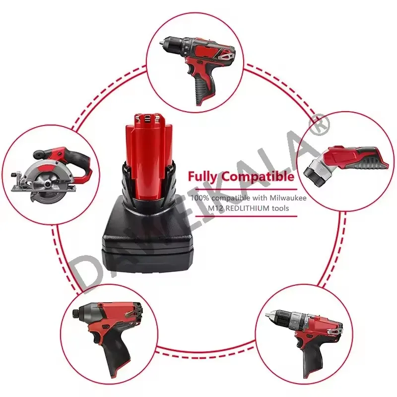 for Milwaukee 12V Tools M12 12V 6Ah Li-ion Battery M12B6 XC 6.0Ah Cordless Drill Lithium-Ion Batteri