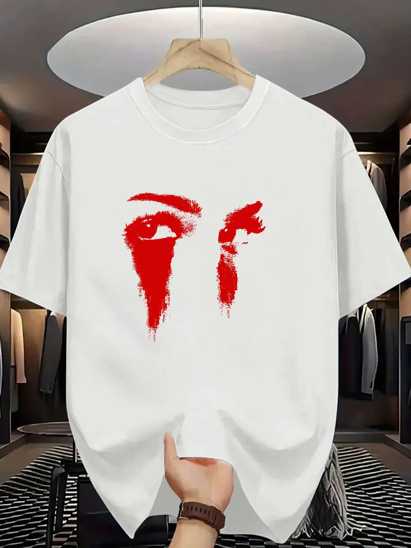 تي شيرت رجالي صيفي كاجوال بأكمام قصيرة مع رسومات لافتة للنظر وقابلة للتنفس وقابلة للتمدد وقابلة للتمدد وقصة عادية ورقبة دائرية