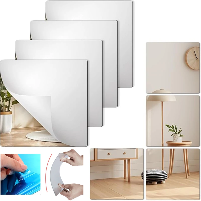 10 Stück Spiegelfolien Selbstklebend Nicht-Glas Spiegel Ultra-dünne Flexible Spiegelfolien DIY Fliesen 3D Spiegelaufkleber Wanddekoration