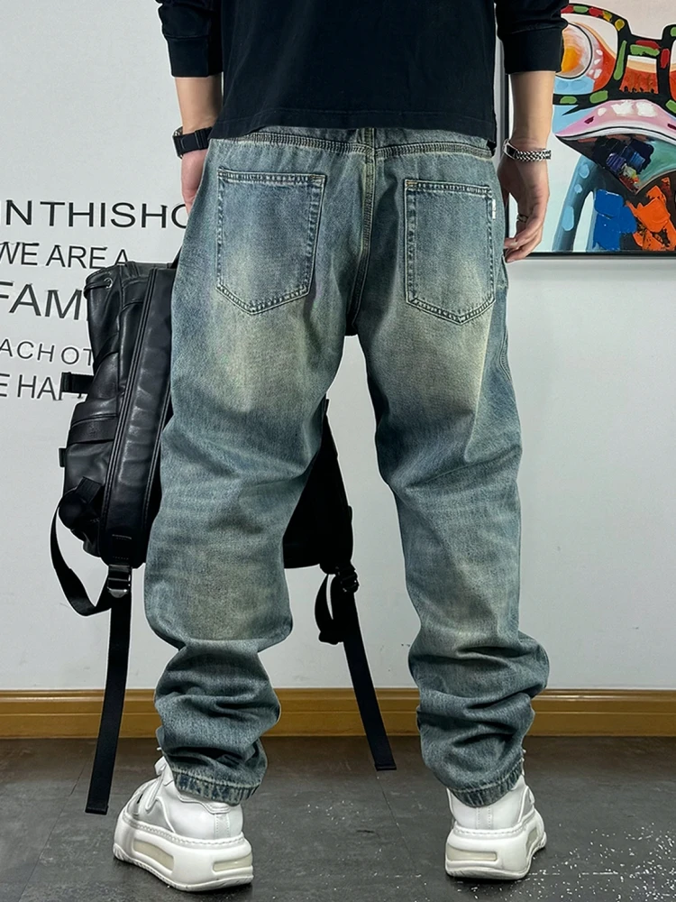 American Vintage jasnoniebieskie dżinsy Cargo dla mężczyzn Streetwear wysokiej jakości spodnie dżinsowe koreańskie modne spodnie na deskorolkę męskie