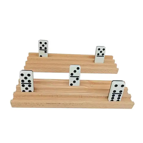Wooden Domino Rack With Non-Slip Base Multi-Function Storage Tray For Domino Tiles Game Cards Organizer Holder Family Game