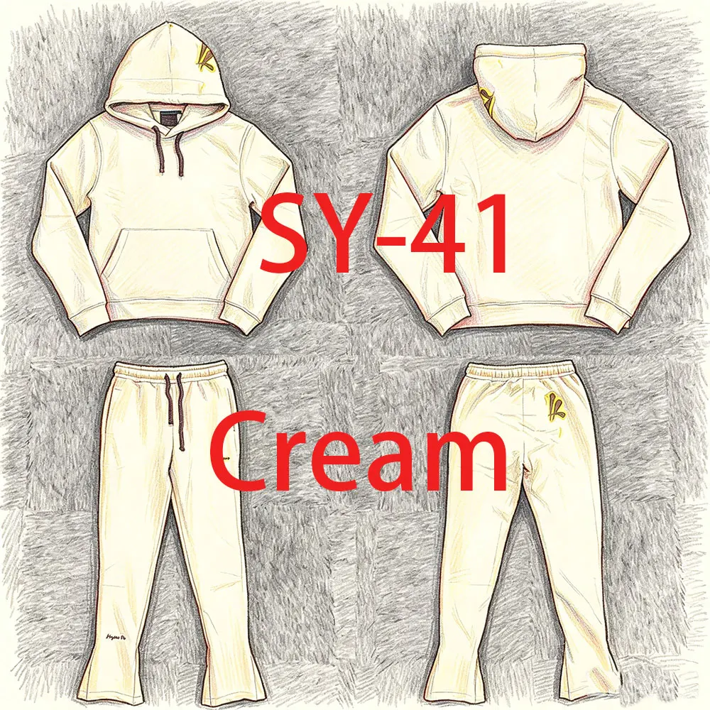 

SY-41 UnisexTracksuit Hoodie and Trousers Set Streetwear Autumn Winter Clothing Khaki Fabric Yellow Border Printed Knit Set