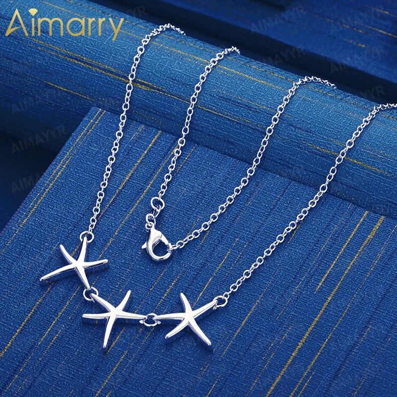 925 Sterling Silver Exquisite Starfish Necklace 18 Inch Women's Party Banquet Engagement Wedding Fashion Jewelry
